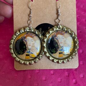 Gustav Klimt the Kiss Handmade bottle cap earrings.